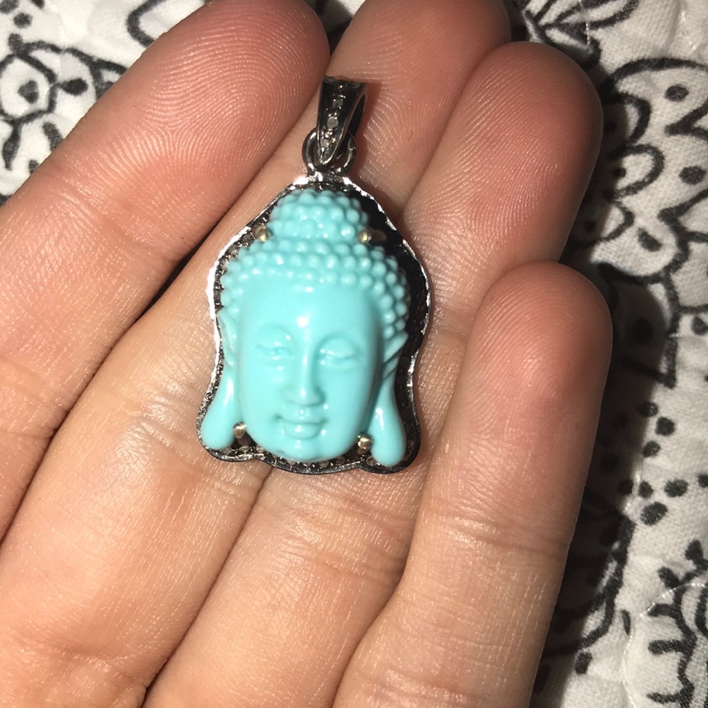 Pave diamond carved Buddha head pendant